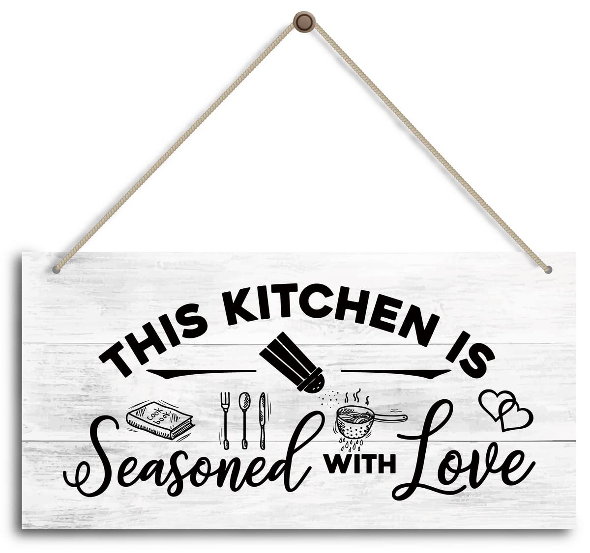 Photo 1 of ***DAMAGED***This Kitchen Is Seasoned With Love Sign, Funny Rustic Decor for Counter, Farmhouse Sign, Decoration for Wall, Counter (12" x 6" x 0.12" Inch)