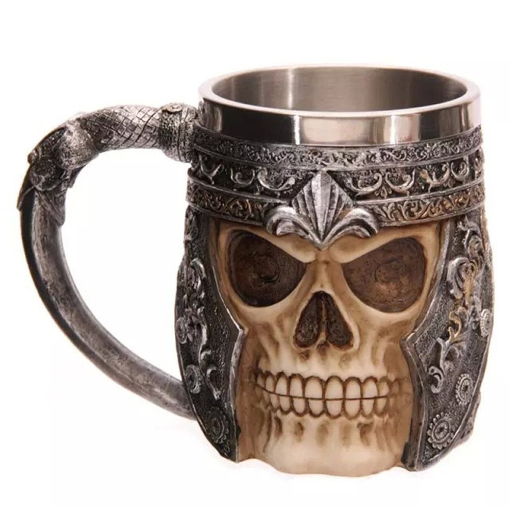 3D Skull Mug Stainless Steel Tankard Mug Coffee Tea Water Drinking Cup for Party Or Bar 15 x 10.5cm Capacity 301-400ml
