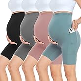 CTHH 4 Pack Maternity Shorts Over Belly with Pockets - 8" Pregnancy Biker Shorts Workout Yoga Pregnant Pants for Women