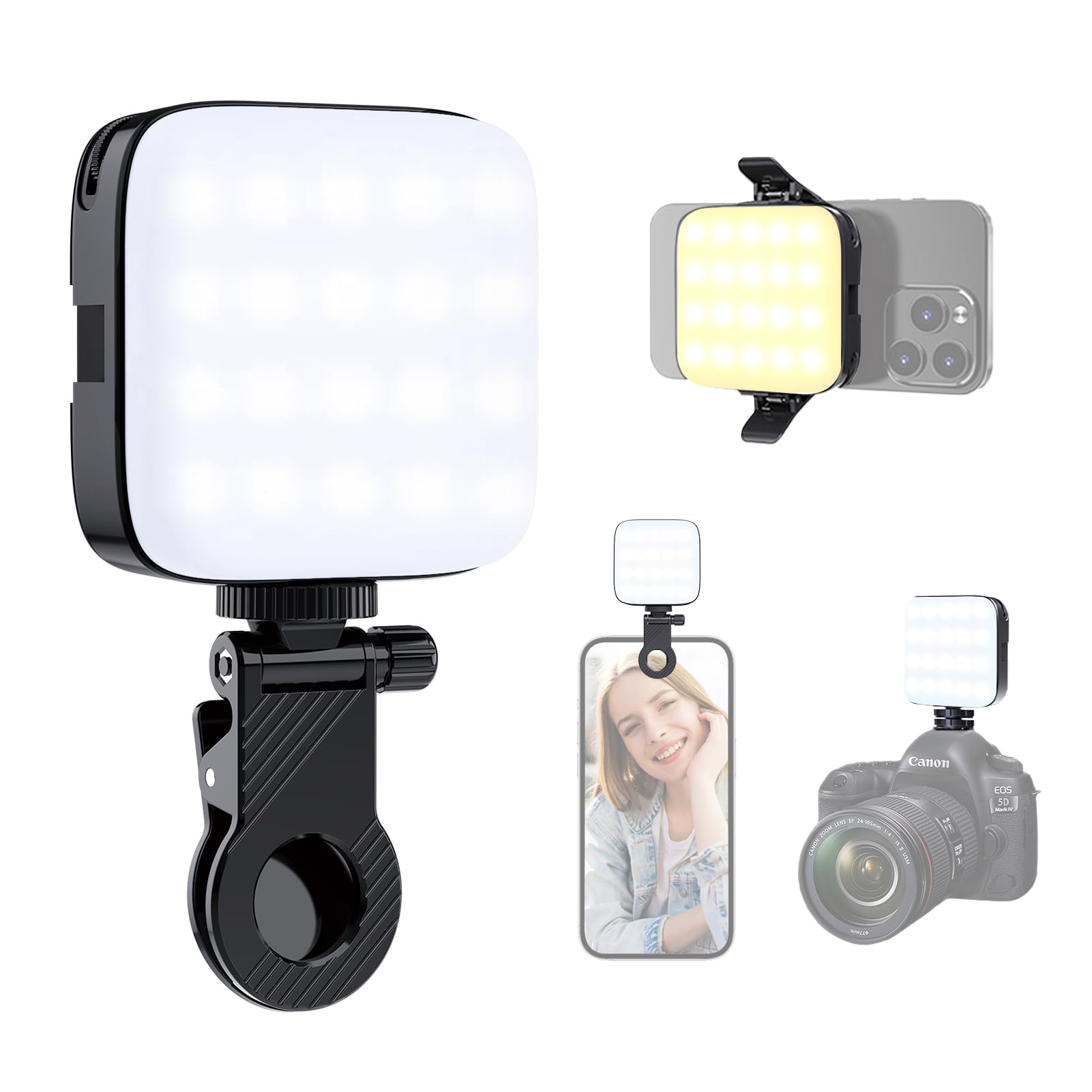 64 LEDs Selfie Light,3 Lights Modes Video Light Photo Light-Rechargeable Clip on Phone/Laptop/Camera Light-for Makeup,YouTube,TikTok Live Streaming,Photography Vlog/Pictures/Meetings-Warmer Atmosphere