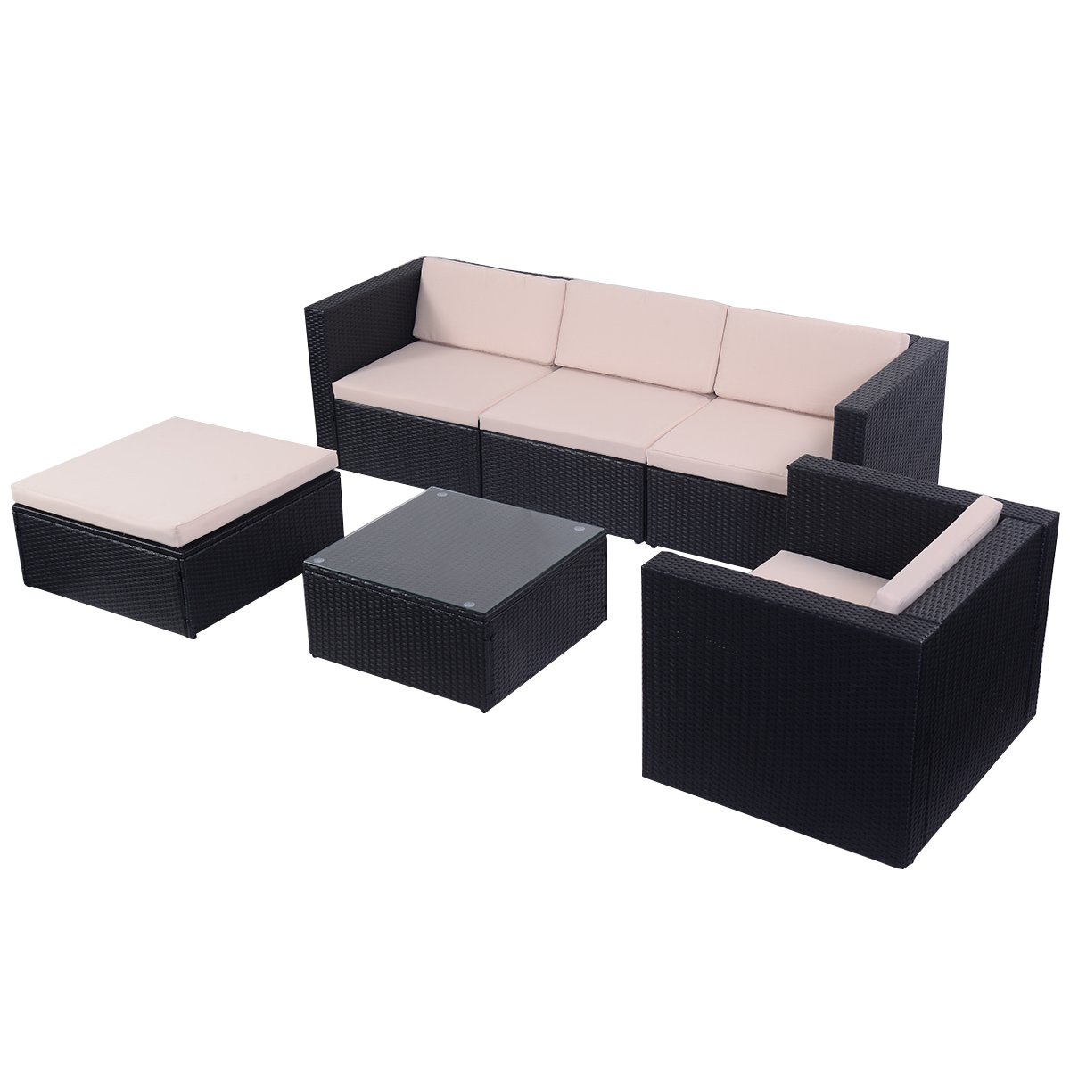 Tangkula Patio Furniture Set 6 Piece Outdoor Lawn Backyard Poolside All Weather PE Wicker Rattan ...