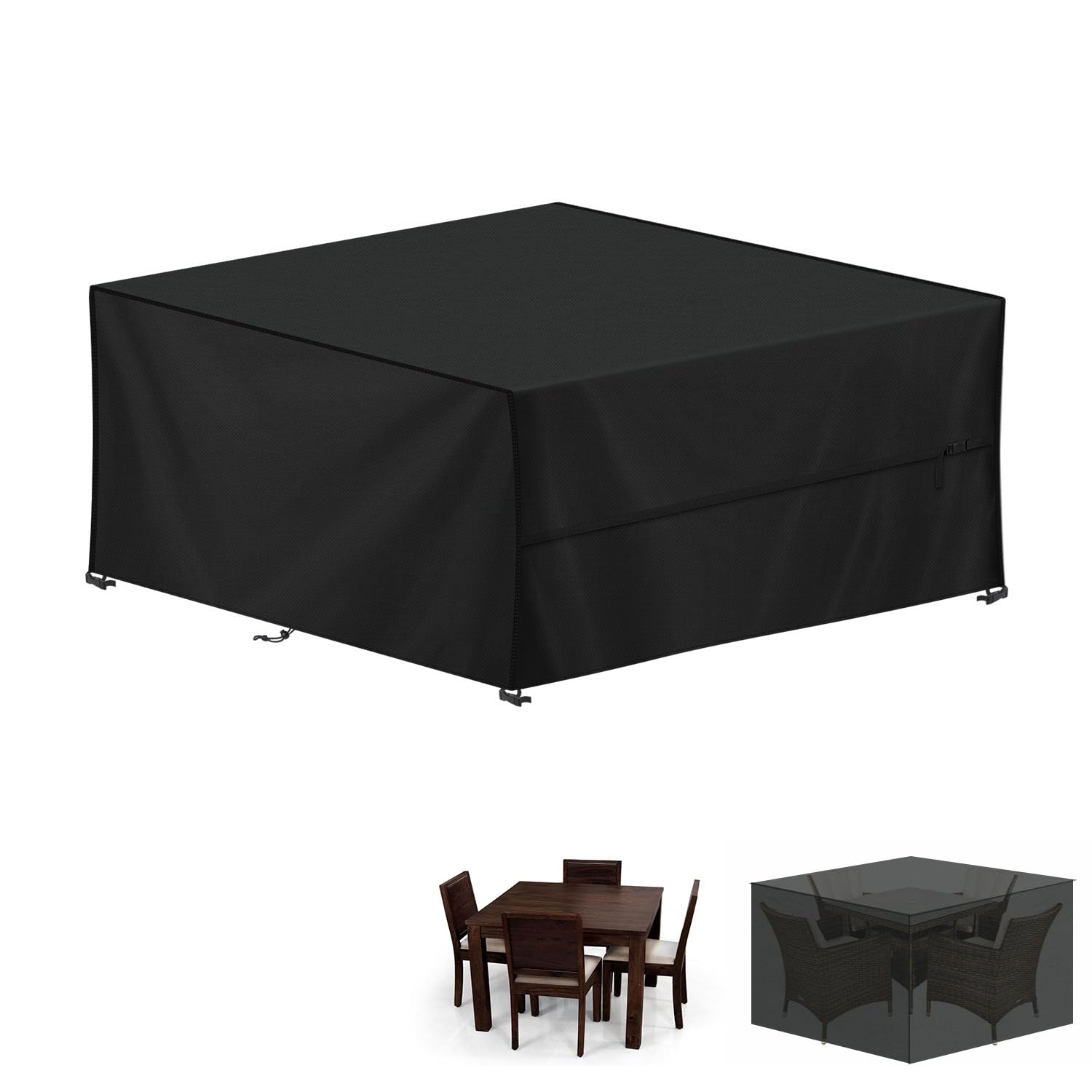 LAMUNI Cube Garden Furniture Covers, 190x190x75cm Rattan Cube Table Cover, 420D Oxford Patio Set Cover Waterproof Outdoor Garden Square Table Covers Windproof Patio Table and Chairs Covers