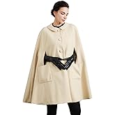 BEAUZSUZSANA Women Wool Blend Cape Coat with Pockets Vintage Idyllic Single-Breasted Pea Coat Outwear for Fall Winter