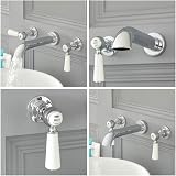 Milano Elizabeth Wall Mounted 3 Tap-Hole Basin Mixer Tap Chrome White Lever view 3