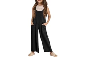 Haloumoning Girls Overalls Kids Casual Sleeveless Wide Leg Jumpsuit Loose Rompers with Pockets 5-14 Years
