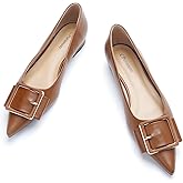 Women's Pointed Toe Square Buckle Flats Elegant Slip-On Ballet Flats Comfortable Dressy Shoes for Work Party Daily Wear(Size 7.5,Brown)
