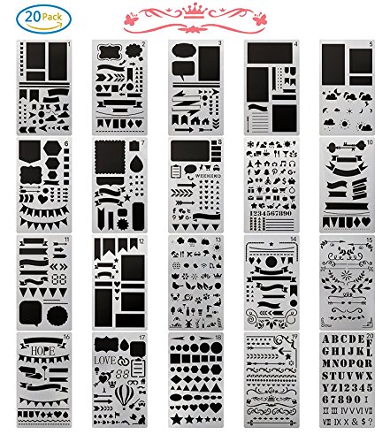 image for Wocst 20 Pieces 4x7 Inch Bullet Journal Stencil Set Plastic Planner St