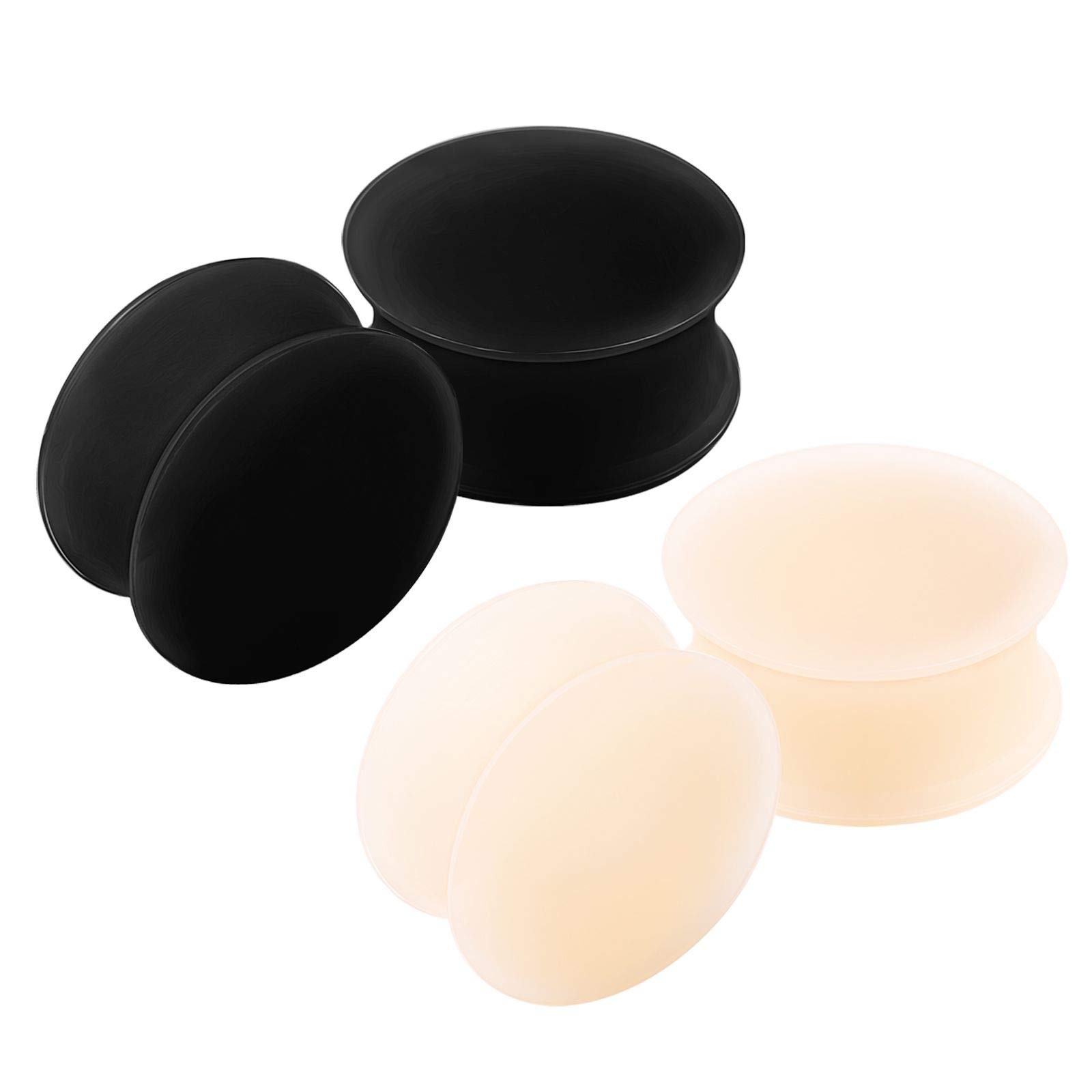 KJM FASHION 4PCS Silicone Skin 3/4 inch 20mm Double Flared Saddle Black Ear Stretcher Gauge Plugs Lobe Earring Piercing Jewellery 2825
