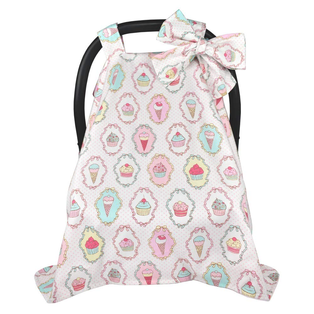 Cotton Baby Carseat Canopy Infant Carrier Stroller Sunshade Covers with Big Bow (Cupcake)