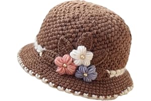 CAISSIP Flower Knit Crochet Fuzzy Bucket Hat Women Winter Warm Beanies Hat Furry Plush Faux Fur Fishing Skull Cap Fishman Hats