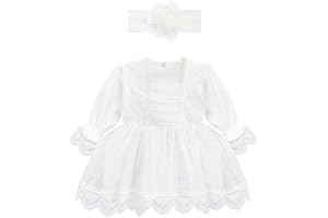 Lilax Baby Girls Lace Baptism Dress Christening with Matching Headband