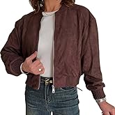 utcoco Women's Faux Suede Bomber Jacket Cropped Zip Up Loose Fit Shacket Stylish Fall Winter Outerwear
