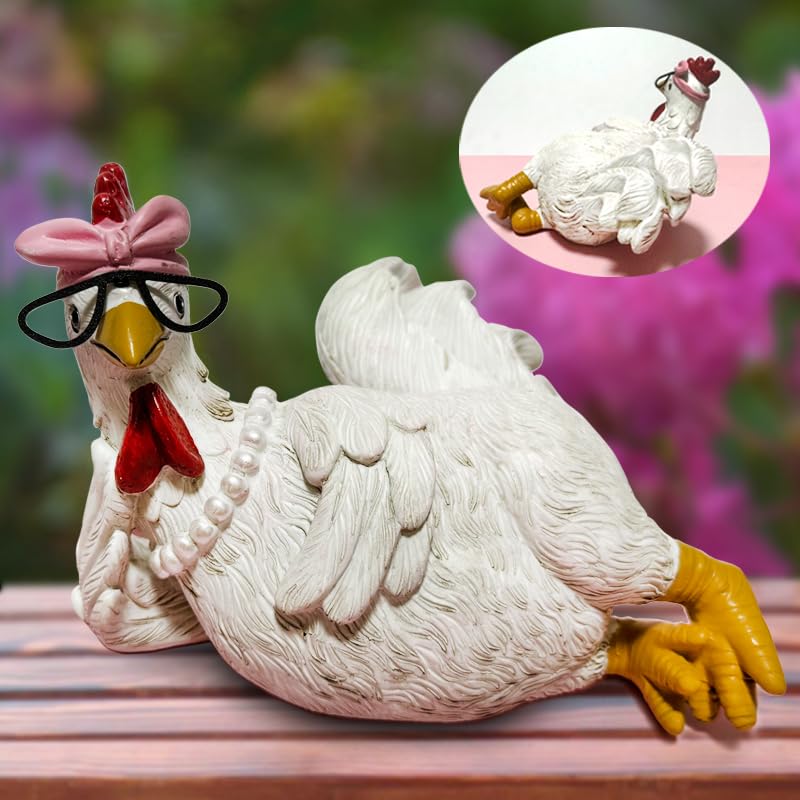 ODIWEN White Rooster Figurine, Chicken Decoration, Resin Rooster Statue