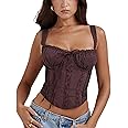 Women's Lace Up Cami Corset Tops Cold Shoulder Zip Side Ties Back Sexy Going Out Bodyshaper Bustier Top