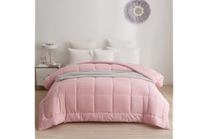 BedTreat Down Alternative Comforter with Corner Tabs - All Season Quilted Queen Size 240 GSM Pink Comforter, Machine Washable Microfiber Bedding