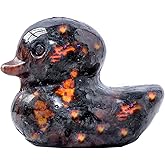 Runyangshi Crystal Duckling Statue Natural Flame Yooperlite Stone Figurine Crystal and Healing Stone Hand Carved Lucky Gemstone Sculpture Desk Decor Duck Lover Gift