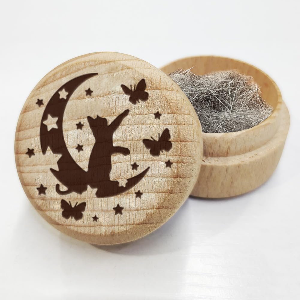 AHANDMAKER Pet Hair Keepsake Box, Wooden Pet Loss Memorial Gifts Cat Moon Memorial Gifts for Loss of Cat Pet Memorial Cat Memorial Gifts for Pet Lovers Storing Cats Hair, Teeth, Nails, Bone Ashes