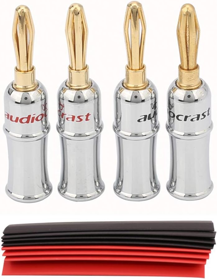 Audiocrast 4 Pcs/2 Pair 24K Gold Plated Banana Plugs Audio Cable