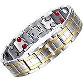 JFUME Magnetic Bracelets for Men 18K Gold Plated with Silver Double Row Magnets with Link Remove Tool 8.5" Adjustable
