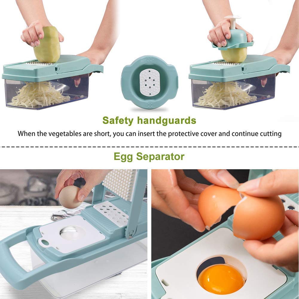 Vegetable Chopper,Fruits Cutter,12-in-1 Vegetable Cutter Mandoline Slicer Food Chopper/Cutter with 7 Stainless Steel Blades, Adjustable Slicer & Dicer with Storage Container and Non-Skid Base