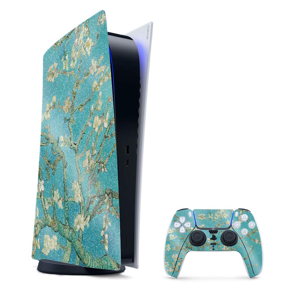 MightySkins Glossy Glitter Gaming Skin for PS5 / PlayStation 5 Digital Edition Bundle - Almond Blossom | Durable High-Gloss Glitter Finish | Easy to Apply, Change Style | Made in The USA