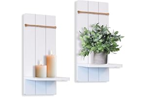 HPC DEC R OUR HAPPY PLACE HPC Decor Candle Sconces Set of 2 - Handmade Wall Sconce Candle Holders - White Wood Modern Farmhouse Wall Decorations for Living Room, Bedroom, Bathroom, Dining Room