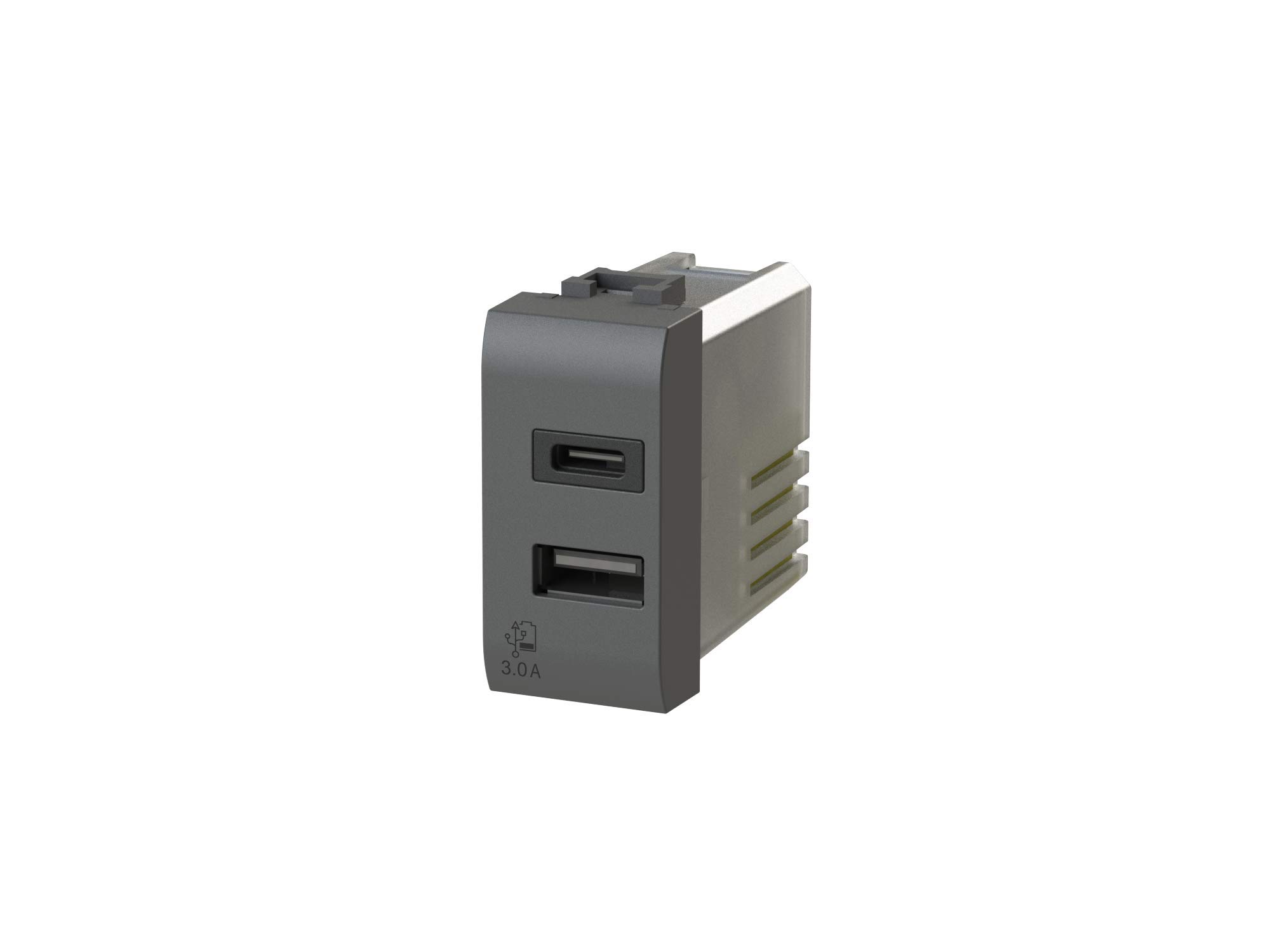 USB 3.0 Power Supply for Bticino LivingLight Anthracite 3 Amp 2 Outputs on Single Module Type A and Type C