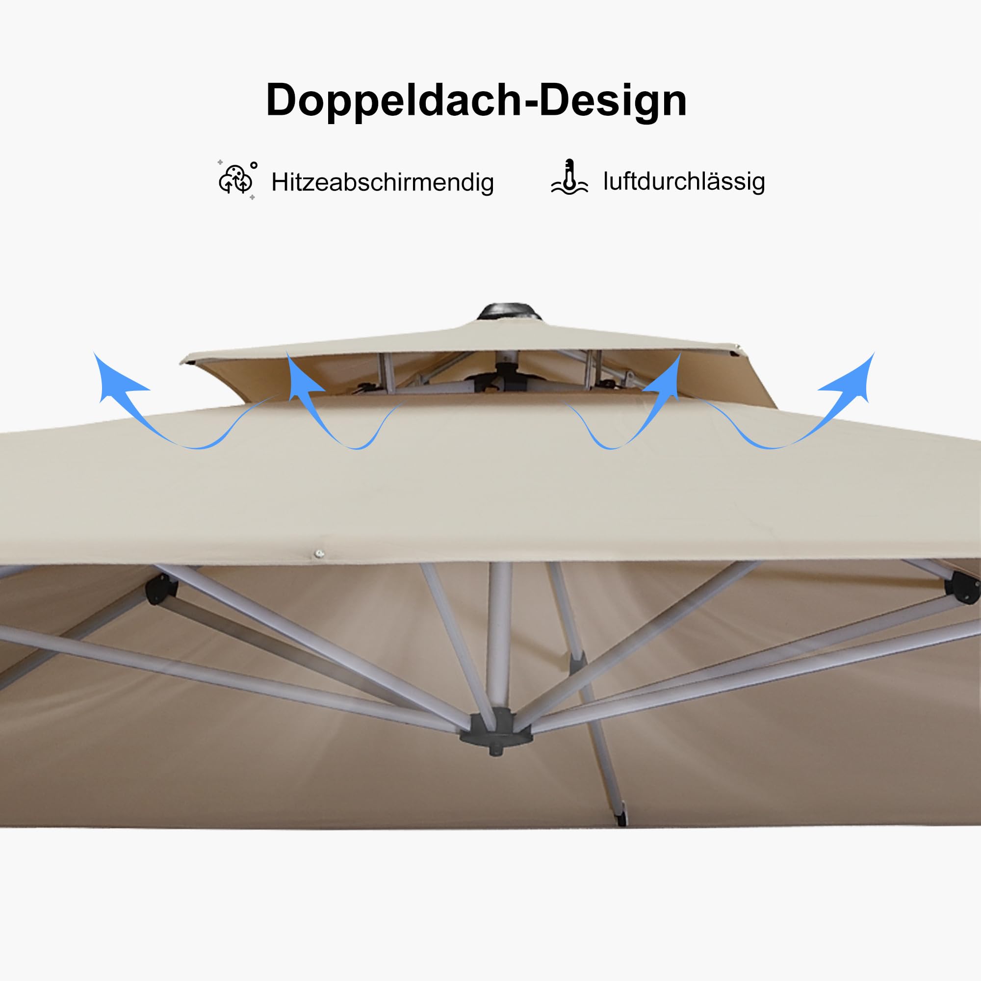 PURPLE LEAF Sonnenschirm Rechteckig 300 x 400 cm mit Ständer Ampelschirm Stabil Marktschirm Groß 360°Rotation, Gartenschirm mit Kurbel XXL Sonnenschutz UV50+, Beige 4