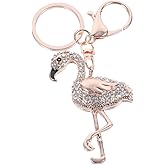 Abaodam Flamingo Keychain Rhinestone Sparkling Creative Key Holder Pendant for Car Bag Purse Decoration 4.33X1.96In