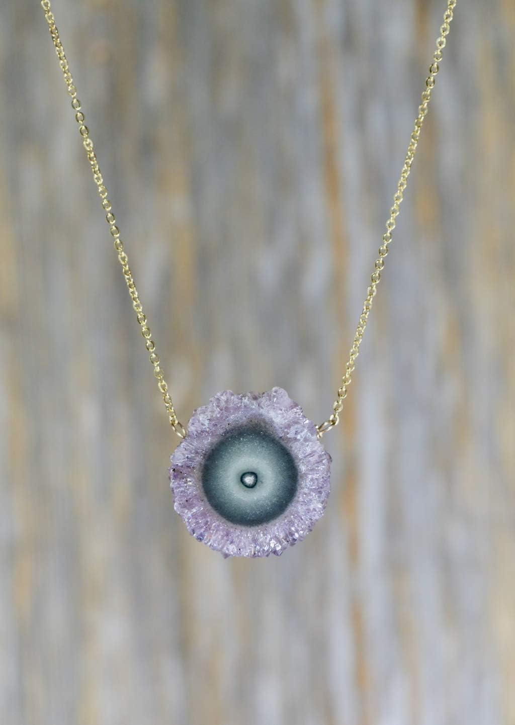 Raw Amethyst Stalactite Pendant Necklace Amethyst Quartz Crystal Gemstone Slice 14k Gold Filled- 16 Inch Length