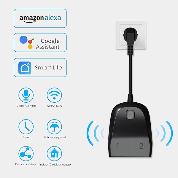 TEEKAR Alexa WLAN Steckdose Outdoor Wasserdicht Smart Home Wi Fi Auensteckdose mit 2 Ausgnge Kompatibel mit Alexa Google Home und Smart Life app mit App Fernbedienung und Timer Funktion
