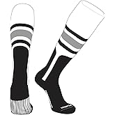 PEAR SOX OTC Baseball Softball Stirrup Socks (B, 9in) White, Black, Silver, Black