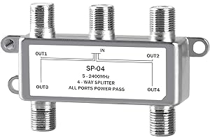 NEWCARE Digital 4-Way Coaxial Cable Splitter 5-2400MHz, RG6 and RG59 Compatible，4 Port Coax Splitter for Satellite, Cable TV, Antenna System, High Speed Internet and MoCA Network