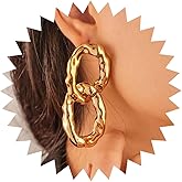 Sttiafay Vintage Chunky Circle Hoop Earrings Hollow Circle Drop Earrings Gold Irregular Circle Earrings Geometric Double Circle Earrings Jewelry for Women