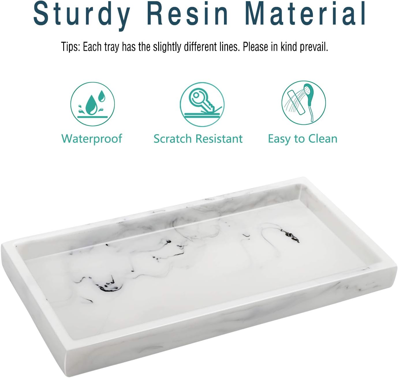 Emibele Jewelry Organizer Resin Tray, Bathroom Kitchen Dresser Vanity Tray Jewelry Dish Ring Cosmetic Organizer for Candle Perfume Soap Shampoo Small Plant Home Decor, Mini Size - Marble White: Home & Kitchen