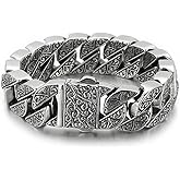 Silverso Italian Real Men Heavy S925 Sterling Silver Bracelets, Unique Luxury Vintage Style Men's Silver Bracelet, Chunk Chain Bracelets Nice Gift for My Man, Son, Boyfriend, Dad