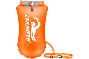 LeKaufen Swim Buoy for Open Water, 20L Swim Safety Float Waterproof Dry Bag for Swimmers Triathletes Kayakers Snorkelers, Swimming Pull Buoy for Safer Swim Training (Light Orange)