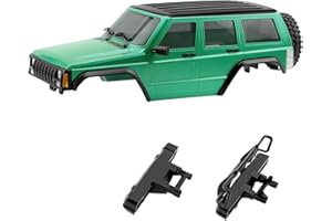 GIXCEL 6.10inch Wheelbase RC Body Shell, ABS Cherokee Body with Front Rear Bumpers for 1/18 RC Crawler TRX4M Bronco Defender Chassis Upgrades, Spare Wheel Tire Included (Green)
