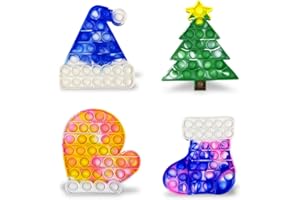 Pinkiwine 4 Pack Colorful Christmas Fidget Sensory Pop Toys Pack for Kids Girls Boys Toddlers Christmas Stocking Stuffers Party Favors Gifts Stress Relief