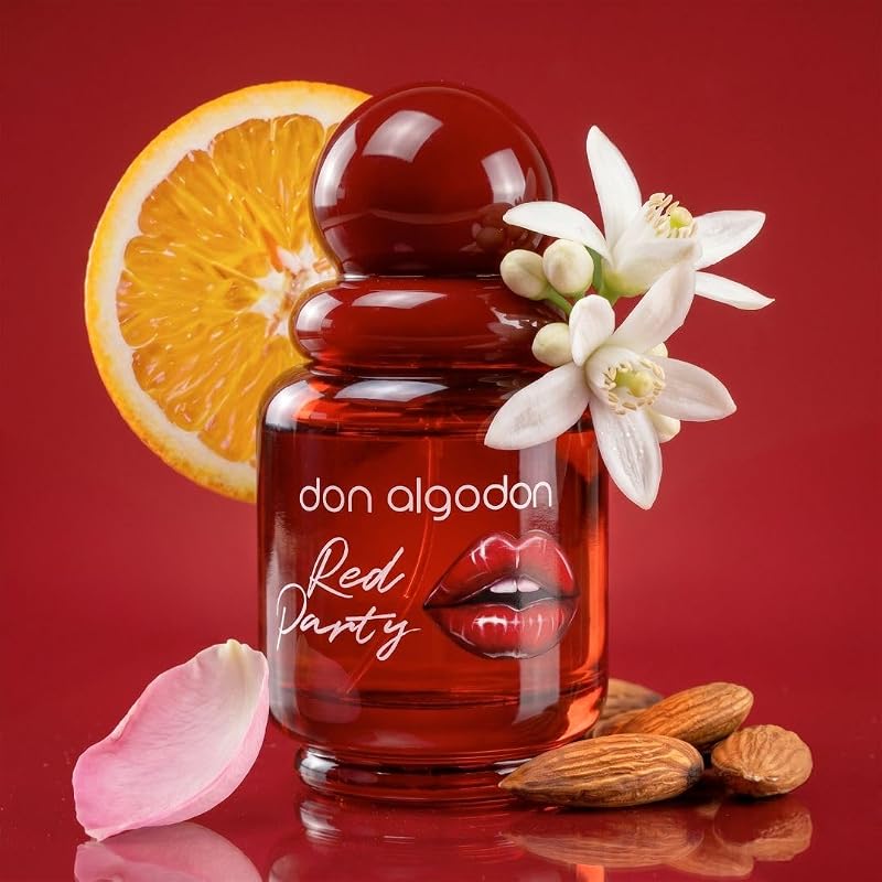 Don Algodón Red Party Eau de Parfum Mujer 100 ml | Perfume Floral con Naranja, Rosa, Vainilla y Almendra | Fragancia Sensual y Duradera