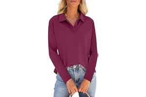 PGANDS Womens Collared Polo Shirts Long Sleeve V Neck Button Down Casual Athletic Tops Golf Sport Tee