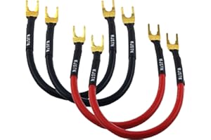 WJSTN Fork Spade Plug to Right Angle Banana Plug Speaker Jumper Cable Banana Plug to Y Plug Speaker Cable for DIY Home Theater, Speaker etc 8in/4-Pack
