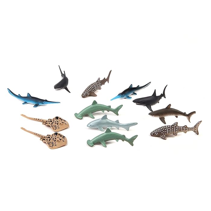 Fun Central AU195 12 Pieces 3 inch Shark Toys for Boys, Plastic Shark Figures, Mini Shark Toy, Hammerhead Shark for Kids