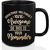 Birthday Gifts for Women, Sometimes You Forget You're Awesome Mug, Inspirational Gift for Women, Birthday Appreciation Gifts for Coworkers Friends Female Sister Mom Wife Girlfriend Bestie Bff (Black)