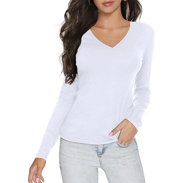 RightPerson Women's Long Sleeve V-Neck T-Shirt Basic Solid