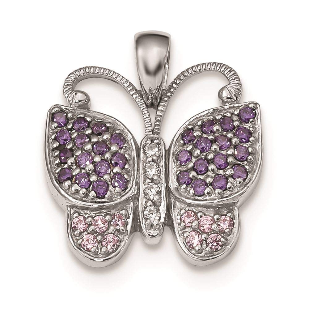 Sterling Silver Polished with CZ Butterfly Charm Pendant
