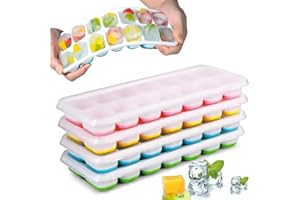 Easy Release Ice Cube Trays with Lids (4 Pack) – Flexible 14-Cube Silicone Ice Tray for Freezer, BPA Free & LFGB Certified, S