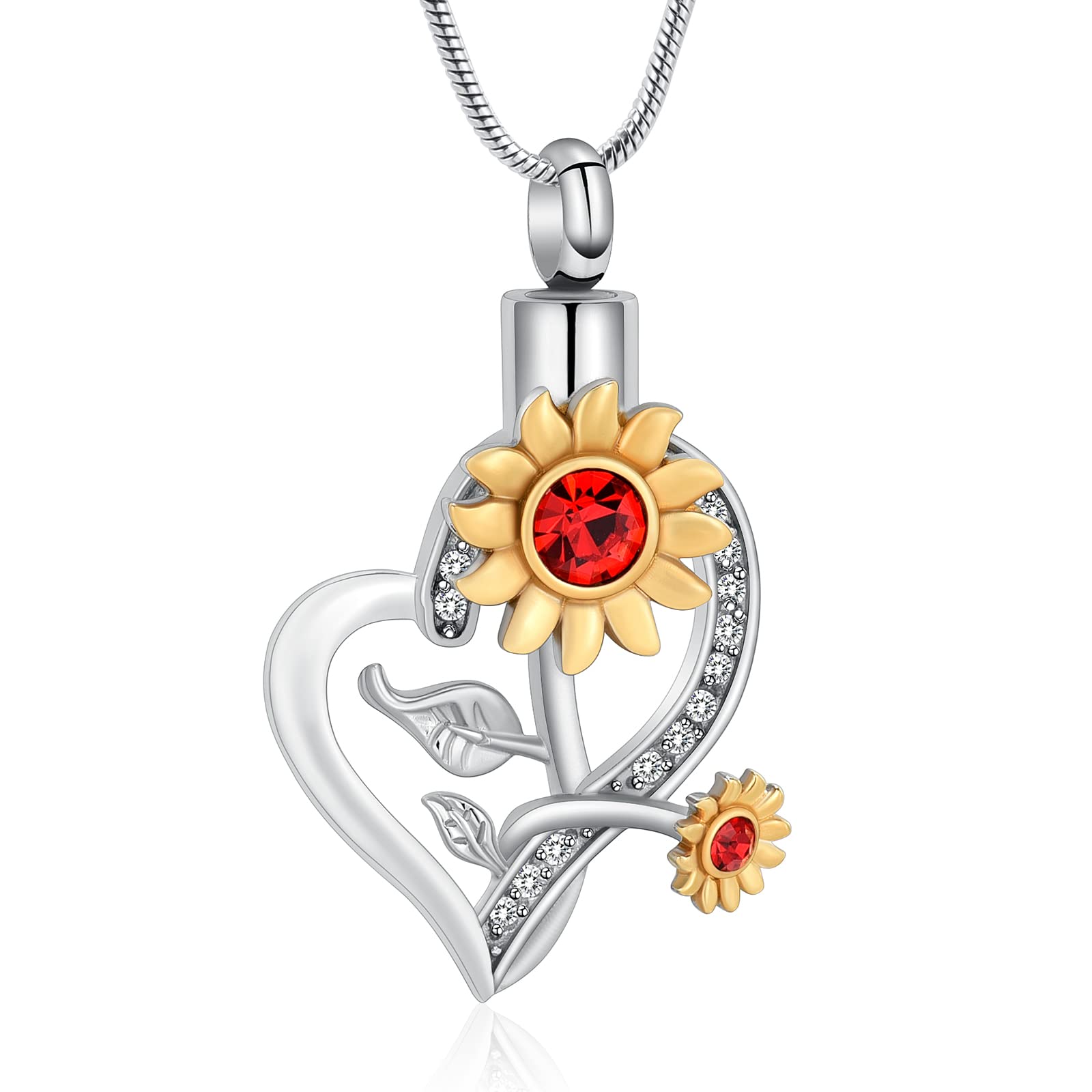 AIWENXI Sunflower Cremation Jewelry Heart Crystals Urn Necklace for Ashes for Women Human Ashes Pendant Pet Keepsake Memorial Jewellery