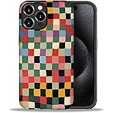 FKBRCL4U for iPhone 16 Pro Case, Hybrid 2-Layer Silicone Protective Matte Case for Girl Women for iPhone 16 Pro Colorful Checkerboard Pixelated Art Pattern