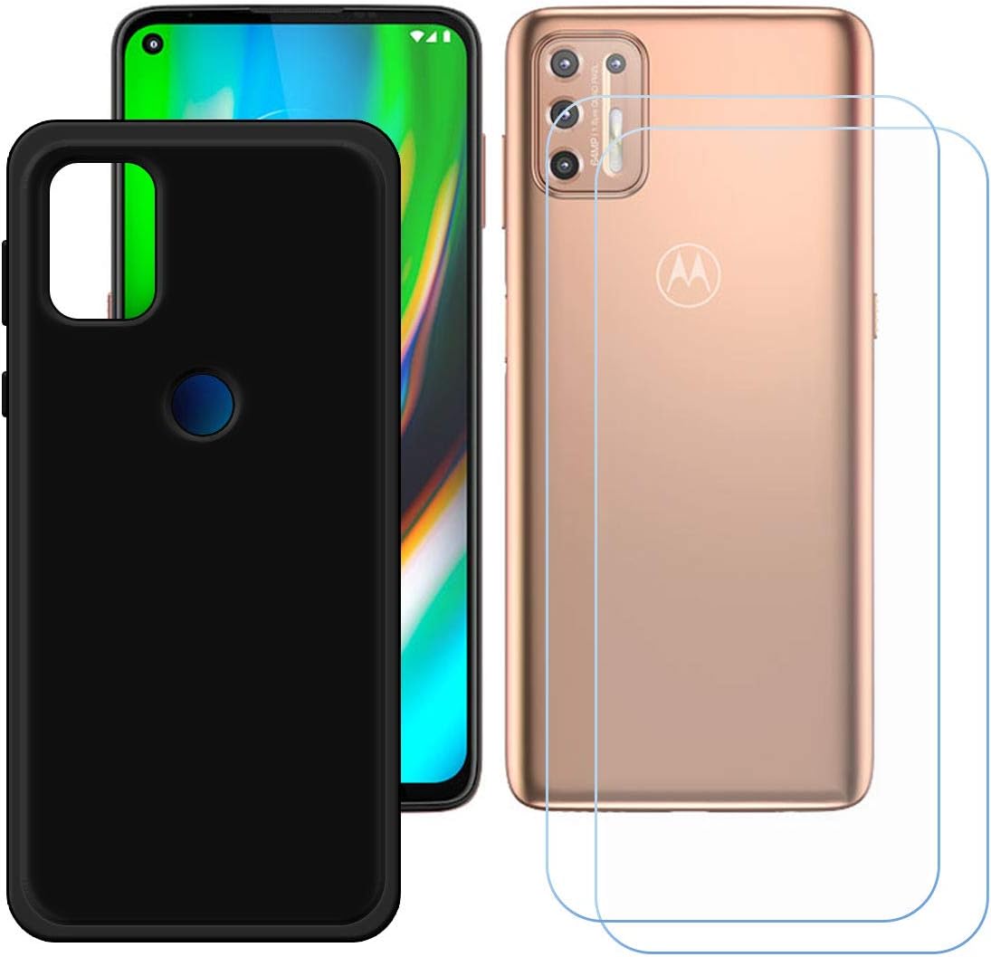 TTJ Funda para Motorola Moto G9 Plus Screen Protector, Negro Suave